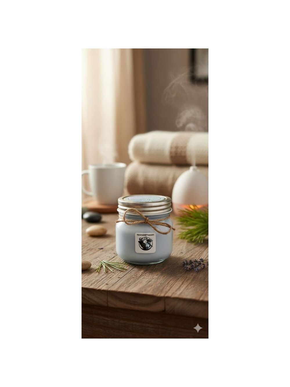 Artisan Vegan Soy Wax Candle 8 oz Glass Mason Jar - Picture 3 of 6